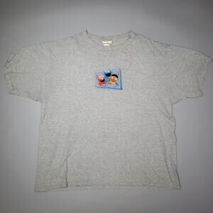 Vintage Sesame Street Elmo Cookie Monster Ernie embroidered T Shirt Mens XL